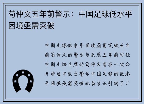 苟仲文五年前警示：中国足球低水平困境亟需突破